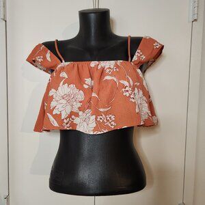 Sage Floral ruffle crop top